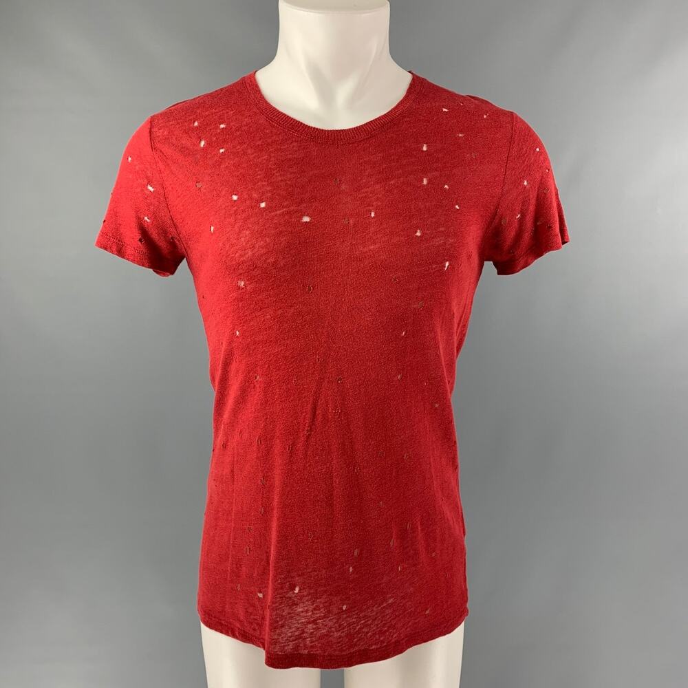 IRO Size XS Brick Distressed Linen Crew-Neck T-shirt